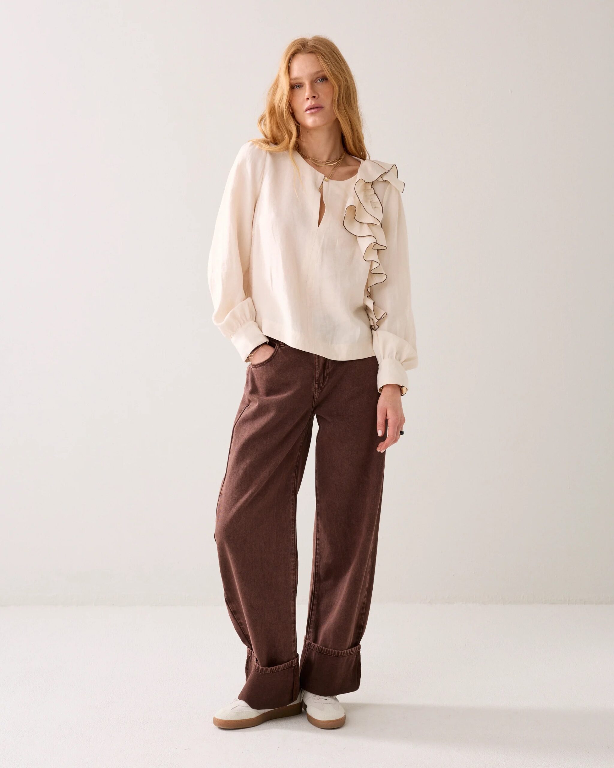 Summum Linnenblend Top met Ruche