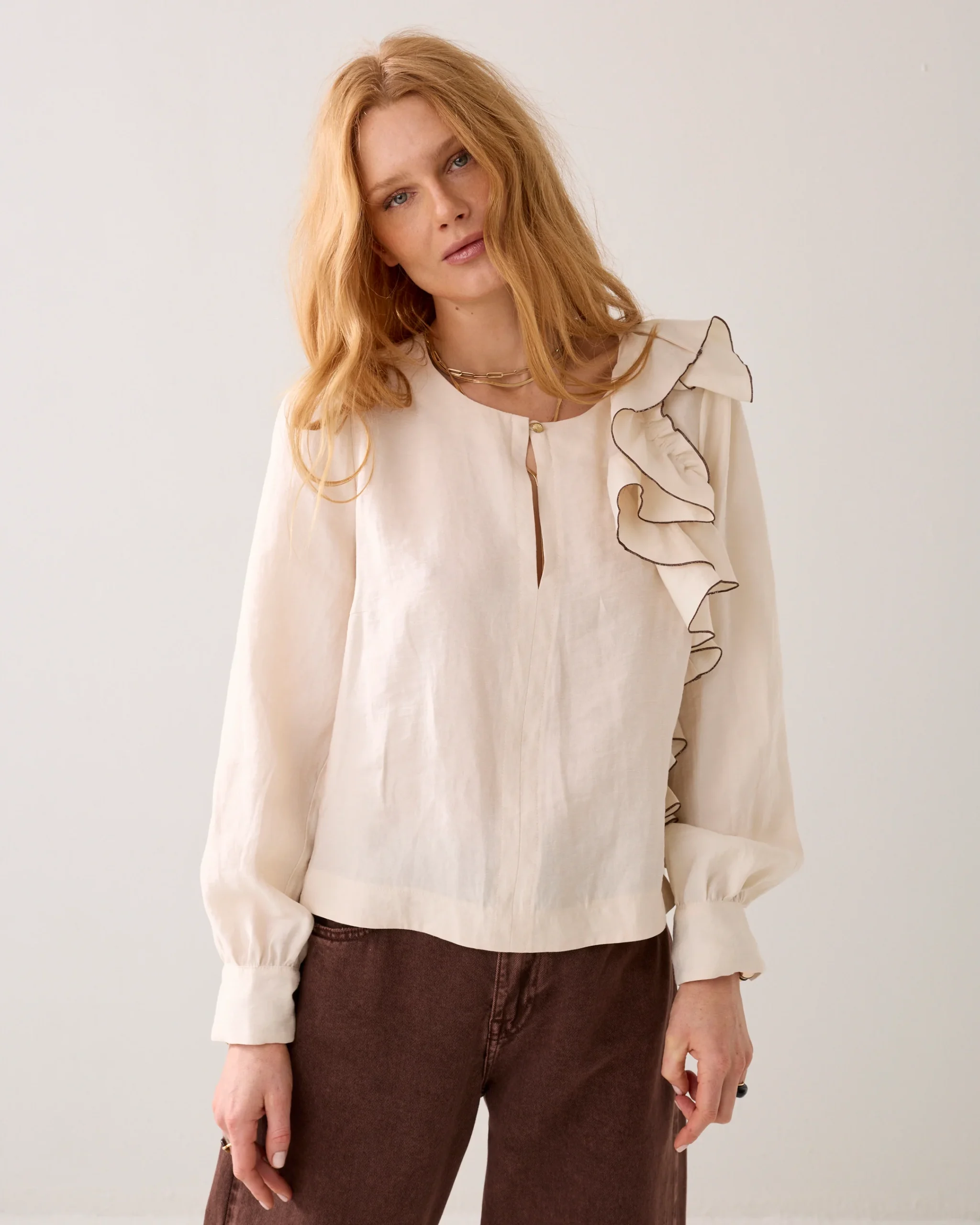 Summum Linnenblend Top met Ruche - Afbeelding 3