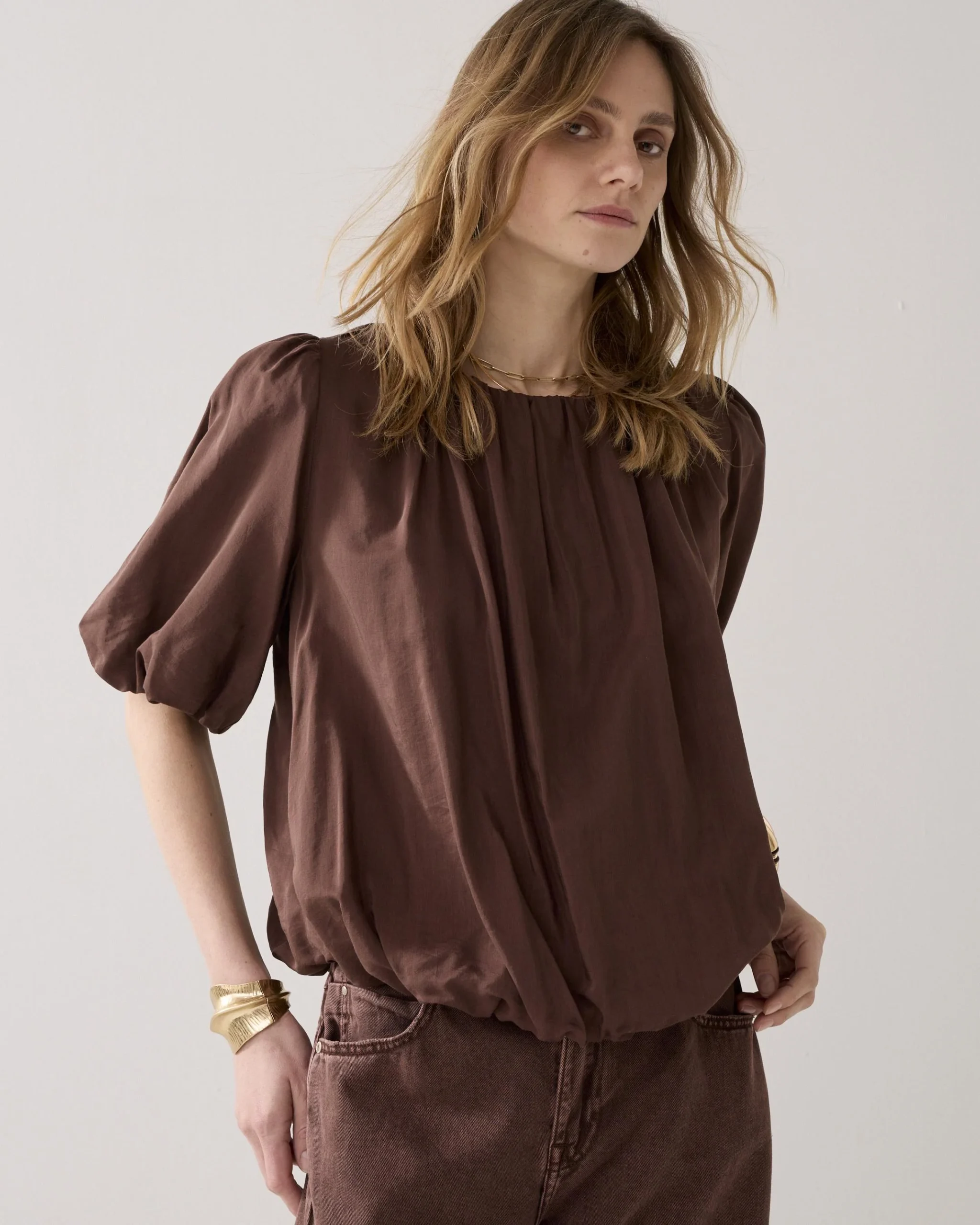 Summum Glanzende Geplooide Top