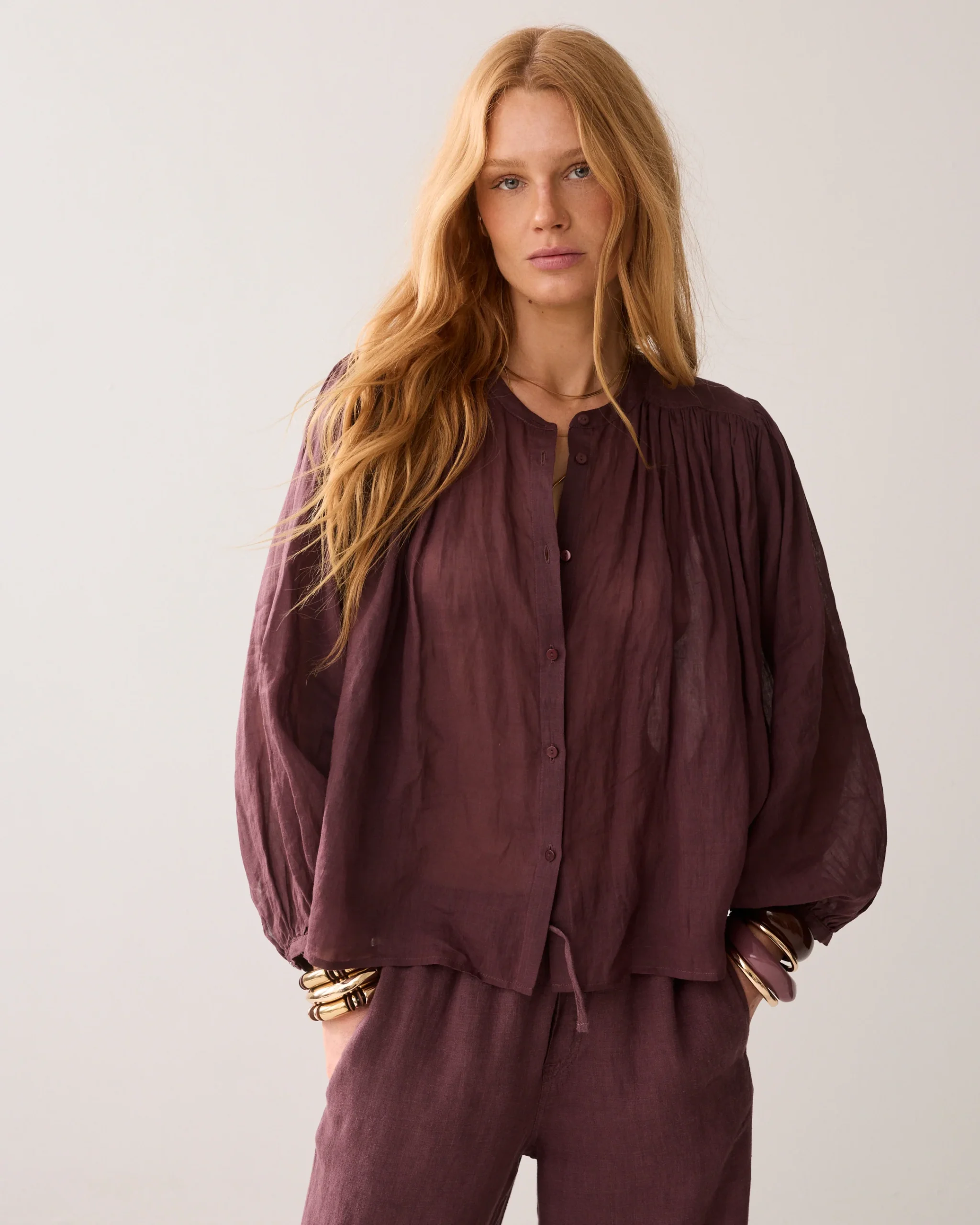 Summum Korte Blouse Linnenlook